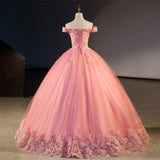 Summer New Pink Quinceanera Dresses Elegant Off The Shoulder Party Dress Sweet Flower Ball Gown Classic Lace Prom Dress