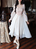 French Elegant Office Lady Dress Party  Summer Chiffon One Piece Dress Korean Fashion Casual Long Sleeve Midi Dress Woman