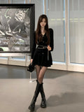 Knitted Sweater Dress Women Elegant Y2k Mini Dress Party Pure Color One Piece Dress Korean Fashion Casual Design Autumn