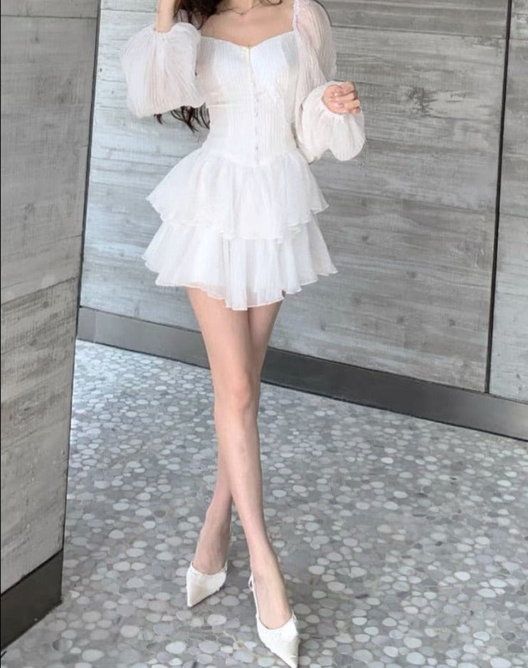 Darianrojas Sweet Y2k Mini Dress Woman Puff Sleeve Elegant Short Party Dress Casual Summer Pure Color One Piece Dre