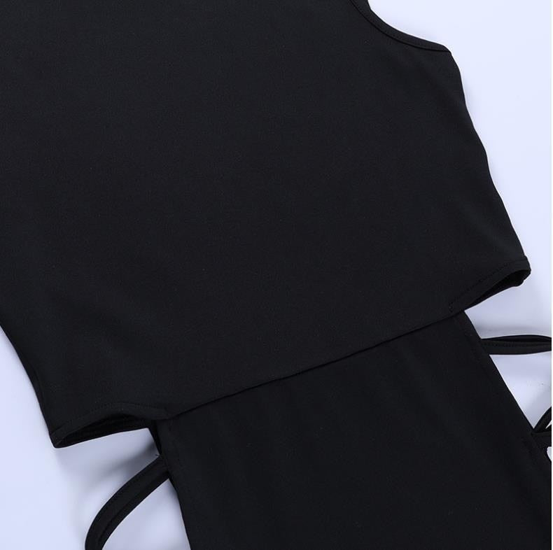 Elegant Black Sleeveless Bandage Sexy Dress For Women Club Party Backless Tank Double Slit Side Cutout Skinny Evening Dresses