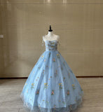 Champagne Quinceanera Dresses Fashion Spaghetti Strap Floor-length Ball Gown Dress Sweet Embroidered Small Flowers Prom Dresses