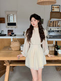 Darianrojas Chiffon Pure Color Suit Korean Fashion 2 Piece Dress Set Woman Casual Elegant Blouse + Y2k Mini Skirt Office Lady Summer