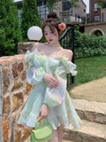 Darianrojas France Sweet Tie-dyed Fairy Dress Women Elegant Chic Ruffles V-Neck Long Sleeve Princess Dresses Female Casual Beach Vestidos