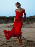 Ruffles Chiffon Maxi Dresses for Women Backlesss Split Sexy Porm Dress Red Long Summer Wedding Party Dress Elegant Luxury