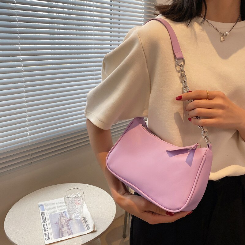 Darianrojas Soft PU Leather Women Purple Underarm Bag Retro Solid Color Ladies Handbags Fashion Design Girls Small Shoulder Bags