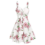 Floral Print Bowknot Ruffled Mini Escapism Resort Style Sundress Easter Summer Mock Button Ruched Bust Garden Party Dresses