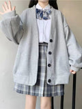 Preppy Style Gray Cardigan Hoodies Women Harajuku Kawaii Oversized Loose Sweatshirts Black All-match Tops Japan Sweet