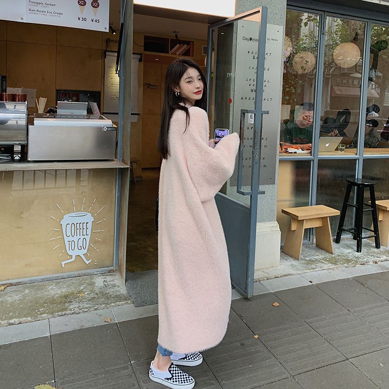 Long Knitted Cardigan Jacket Women's Autumn Winter Pink Soft Loose Lazy Mink Cashmere Cardigans Sweater korean fashion Clothing