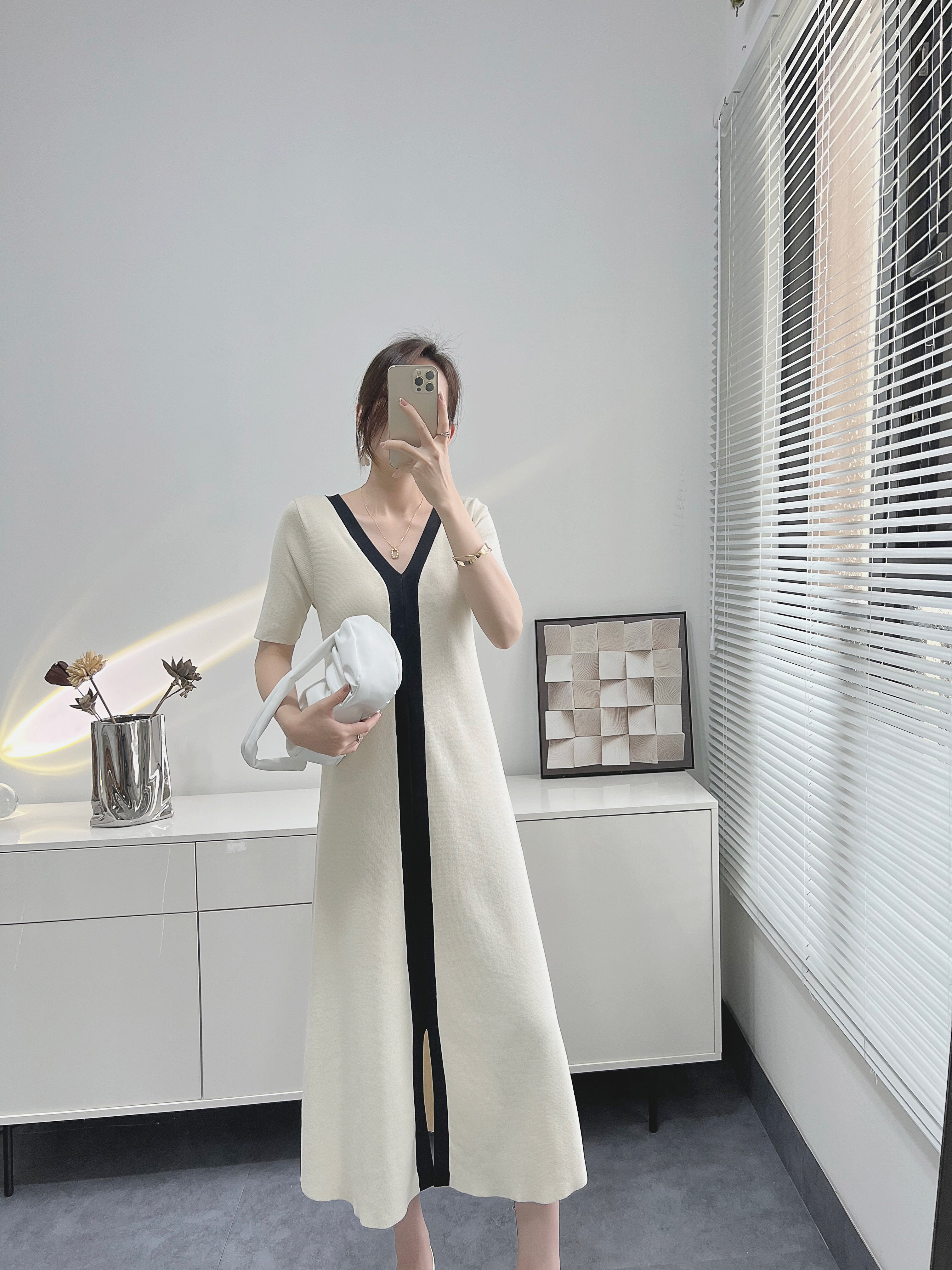 Black White Casual Elegant Vintage Short Sleeve Long Dress Korean Fashion Style Knitted Slim Maxi Dresses For Women Summer