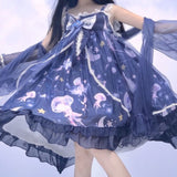 Darianrojas Japanese Sweet Kawaii Lolita Dress Deep Sea Jellyfish Blue Cute Jsk Suspender Dress Fairy Dress Goth Lolita Kawaii Dress