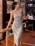 Darianrojas Fashion Causal Elegant Strap Dress Sweet Dress Pleated Suspender Dress Women's Summer French Long Dress Women
