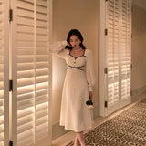 Vintage Button Dresses for Women Fairy Midi Party Dress Evening Office Lady Design One Piece Dress Elegant Korean Spring