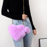 Darianrojas Faux Fur Winter Women Handbags Cute Plush Ladies Heart Shaped Shoulder Bag Cute Female Clutch Purse Love Handbags Messenger Bag