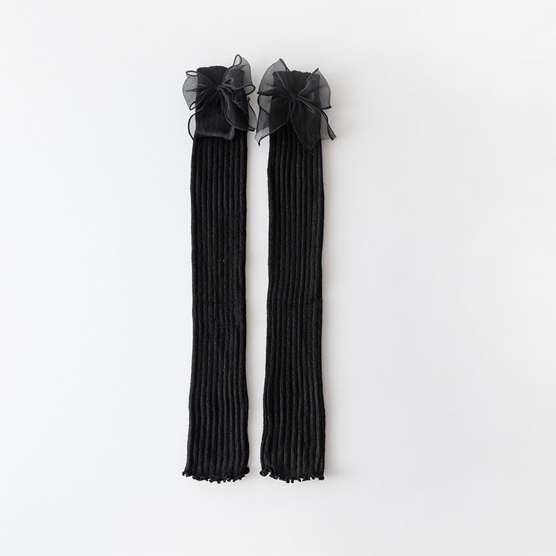 Darianrojas Lolita Long Socks Women's Bow Leg Warmers Knitted Warm Lace Foot Cover Ladies Autumn Winter Crochet Socks Boot Cuffs