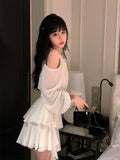 Darianrojas Autumn Fairy Pure Color Short Party Dress Korean Fashion Elegant Mini Dress Woman Design Casual Long Sleeve Dress Female