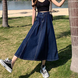 Lucyever Korean Style High Waist Long Skirts for Women Fashion  Summer Thin A-Line Denim Skirt Women's All-Match Midi Skirts