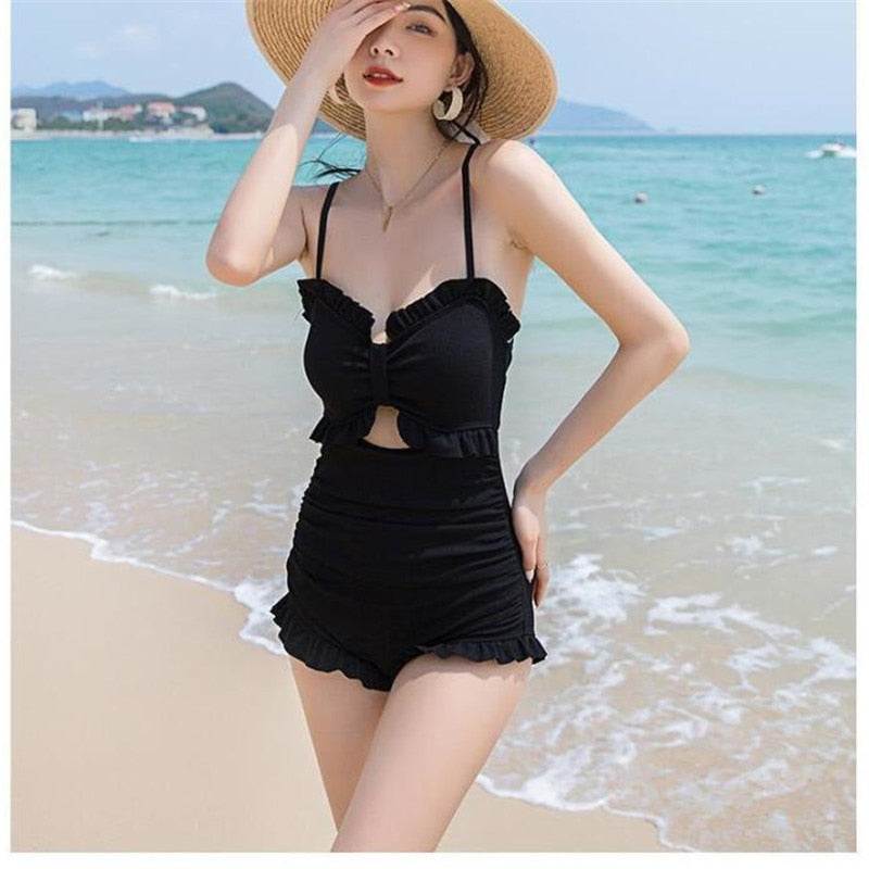 Darianrojas Women One Piece Swimsuit With Lace Cover Korean Fashion Summer Beach Wear Padded Push Up Bath Suit Monokini Maillot De Bain