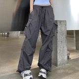 Zoki Streetwear Hip Hop Cargo Pants Women Fashion Pockets Oversize Loose Trousers Summer Bf Korean High Waist Wide Leg Pants New