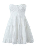 Women White Strapless Lace Dress Sweet Ladies Sexy Mini Party Robe