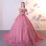 Autumn New Vestidos Sweet Pink Quinceanera Dresses Classic Ball Gown Luxury Lace Party Dress Plus Size Robe De Bal 6 Colors