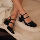 Darianrojas Summer Sandals Cow Leather Mary Jane Shoes Women Cross Strap Pumps Thick Heel Pump Shoes On Heel Vintage Walking Shoes