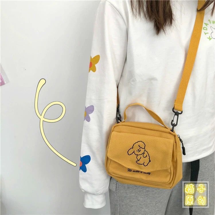 Darianrojas Japanese Cute Soft Cute Dog Canvas Small Bag Korean Small Fresh Girl Messenger Bag Purses and Handbags  Handbags Women Bags