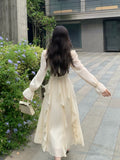 Summer Fairy Pure Color Midi Dress Woman Beach Style Long Sleeve Elegant Dress Casual Party Korean Fashion Dress Design