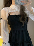 Japanese Sweet Lolita Princess Dress Women Bow Ruffles Black Kawai Party Mini Dresses Female Korean Fashion Vestidos Autumn