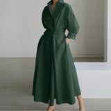 5XL Autumn And Winter Plus Size Women's Clothing Fashion Street Casual Coat Button Lapel Belt Swing Dress Solid Coat