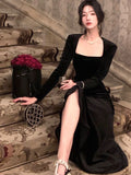 Darianrojas High Quality Spring New Women Elegant Long Black Velvet Dress Sexy Prom Evening Party Birthday Club Fashion  One Piece Clothing