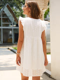 Solid Hollow Out Short Dress Women Sexy V Neck Butterfly Sleeve Lace Oversize Loose Summer Ladies Dresses