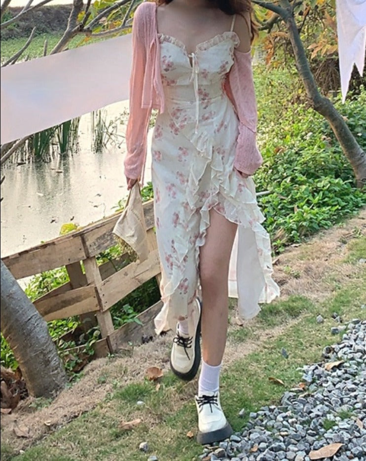 Darianrojas Summer Floral Sleeveless Midi Dress Elegant Sexy French Vintage Strap Dress Woman Party One Piece Dress Korean Fashion