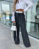 Women Fashion Side Pockets Patchwork Straight Pants Vintage High Waist Zipper Fly Female Casual Trousers Mujer