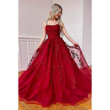Spaghetti Strap Evening Dress Sexy Backless Party Prom Dress Candy Color High Waist Ball Gown Lace