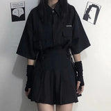 Single / Set Summer Korean Fashion Versatile Dark Series Loose Bf Shirt Top Women Fashion Two Piece Set Skirt Jupe Dropshipping
