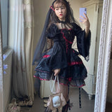 Darianrojas Dark Gothic Lolita Style Dresses Victorian Women Lace Halter Neck Bandage Corset Jsk Dress Japanese Fashion Holiday Party Dress