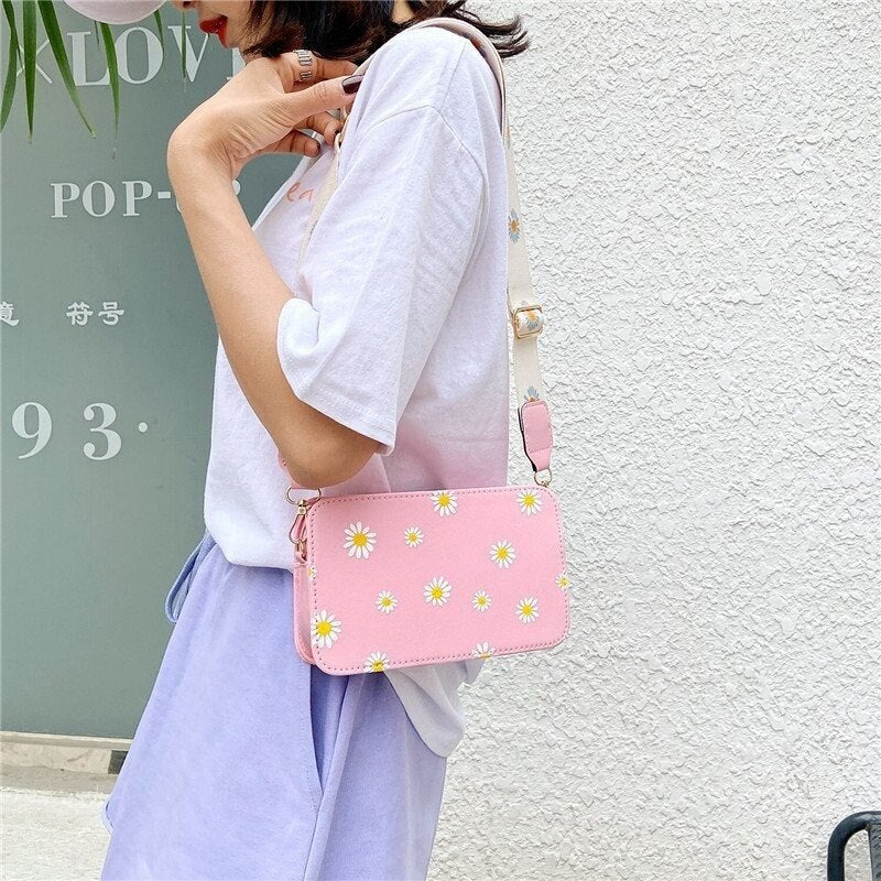 Darianrojas Fashion Women's Bag Daisy Pattern Shoulder Bag Handbag Printed Small Square Bag Tote Classic Elegant Crossbody Shoulder Bag