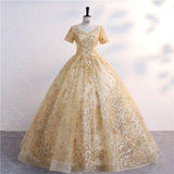 Gold Quinceanera Dress Off The Shoulder Party Prom Dress Ball Gown Vintage Lace Quinceanera Gown Plus Size Vestidos