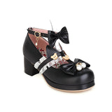 Darianrojas New Women Shoes Plus Size 22-28cm Feet Length Lace Bow Buckle Cute Lolita Girls Shoes Cartoon Bear Pearl Mary Jane Shoes