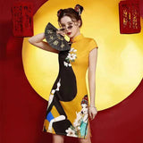 Vintage Old Shanghai Dragon&Phoenix Qipao Elegant Women Cheongsam  Collar Sexy Short Chinese Dress Vestidos