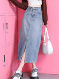 Summer Maxi Denim Skirt for Women  Vintage High Waist Blue Black Long Jeans Skirt Spring Female A-line Split Denim Skirts