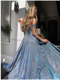 Party Evening Backless Dress Sequins Large Hemline Bustier Blue Sexy Split Dress Women's High-waisted Maxi Dresses