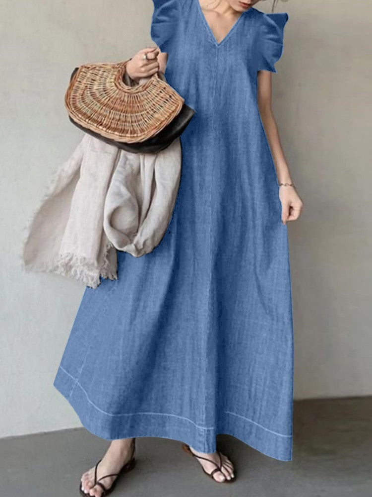 New Style Women's Long Dress In Spring  Summer, Fashionable and Simple In Korea Casual and Elegant Dress Robe A-LINE
