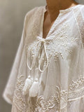 Women's Summer Dress Loose Embroidered White Lace V-Neck Long Beach Dress Elegant Dress Holiday Women's  White Dress