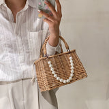 Darianrojas Straw Bags for Women Square Handbags Summer Rattan Shoulder Bags Handmade Knitted Storge Small Totes Bag New Fashion