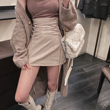 Fashion Women Ladies Skirt Spring Autumn Solid Color Sexy Clubwear Mini Skirt High Waist Lace-Up Pencil Cross Skirt For Women
