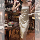 Darianrojas Fashion Causal Elegant Strap Dress Sweet Dress Pleated Suspender Dress Women's Summer French Long Dress Women