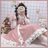 Darianrojas M-4XL Sweet Girly Pink Bow Lolita Dress Loose Long Sleeve Sweet Kawaii Tea Party Princess Cos Lolita OP Dress Fairy Kei