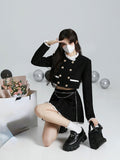 Darianrojas Autumn Vintage Suit Korean Fashion 2 Piece Dress Set Black Y2k Mini Skirt Woman + Elegant Crop Tops Casual Casual Clothing